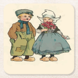 Cute Dutch Children Underlägg Papper Kvadrat