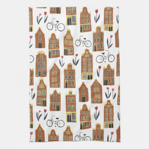 Cute Dutch Houses Amsterdam City Mönster Kökshandduk