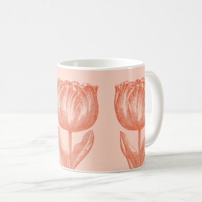 Cute Dutch Tulip Blommigt Teckning Rosa Orange Nam Kaffemugg (Framsida höger)