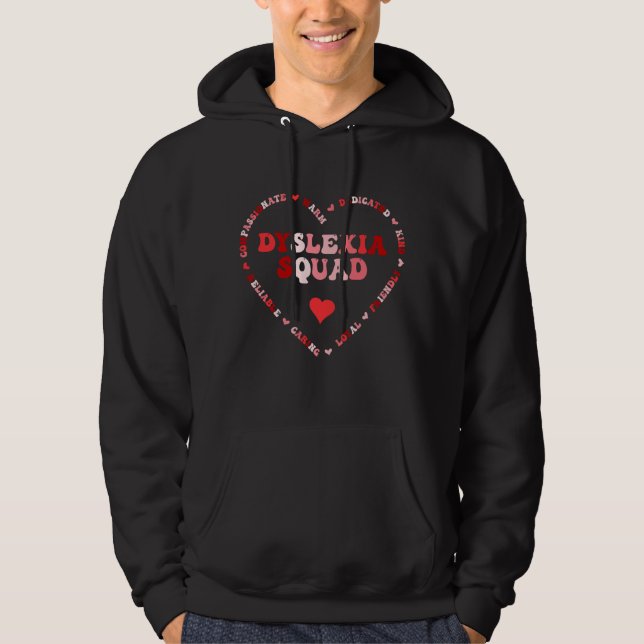 Cute Dyslexia Squad Valentines Day Heart Hoodie (Framsida)