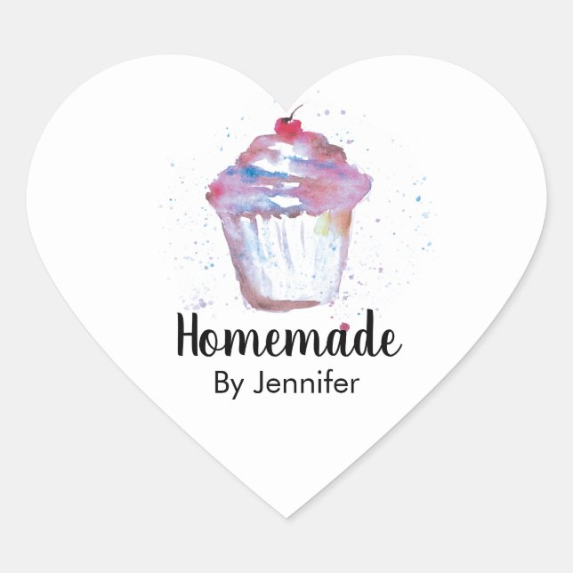 Cute eart Watercolor Cuptårta Homemade Hjärtformat Klistermärke (Framsida)