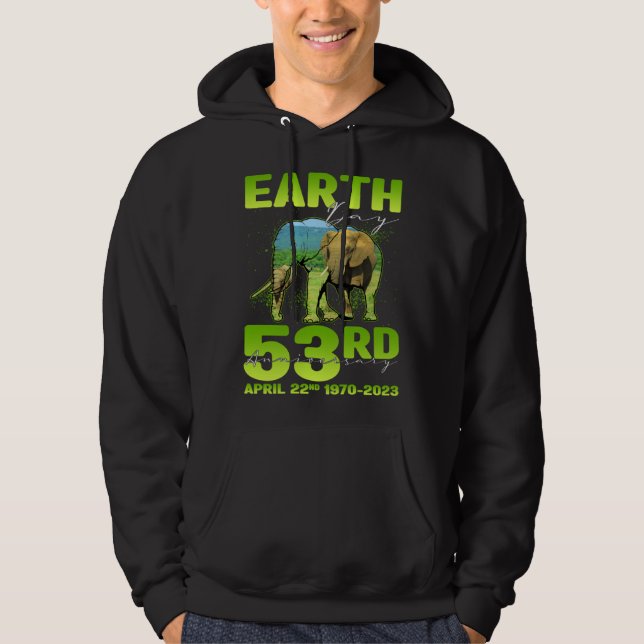 Cute Earth Day 53rd Anniversary Silhouette Of Elep Hoodie (Framsida)