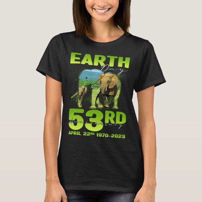 Cute Earth Day 53rd Anniversary Silhouette Of Elep T Shirt (Framsida)