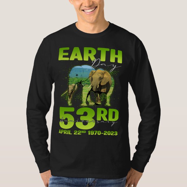 Cute Earth Day 53rd Anniversary Silhouette Of Elep T Shirt (Framsida)