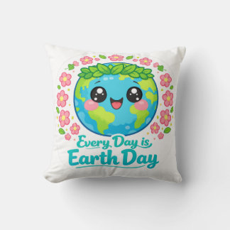 Cute Earth Day Throw Pillow Kudde