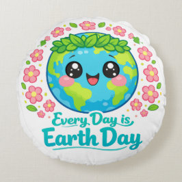 Cute Earth Day Throw Pillow Rund Kudde