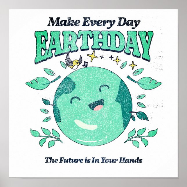 Cute Earth Day Varje dag, Aditable Kawaii Poster (Framsidan)