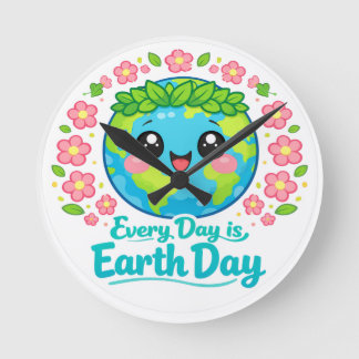 Cute Earth Day Wall Clock Rund Klocka