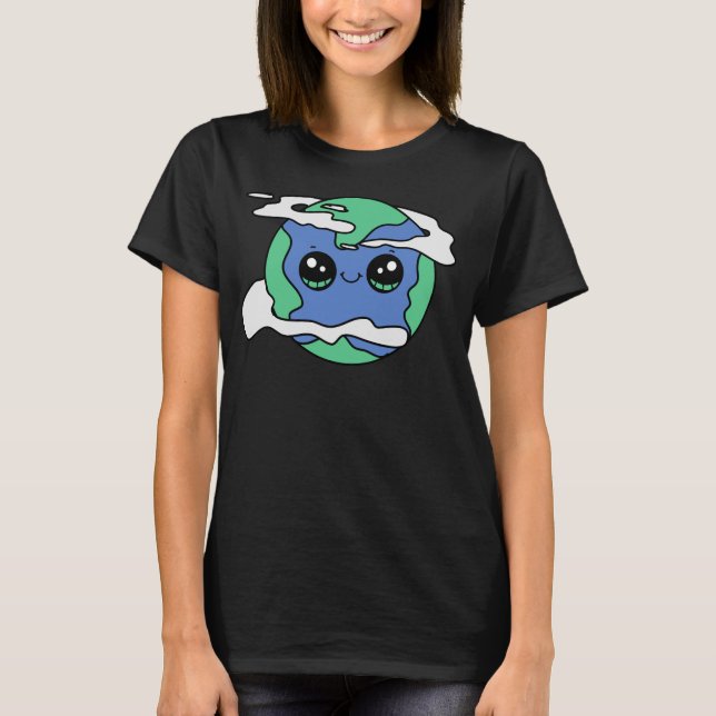 Cute Earth med moln T Shirt (Framsida)