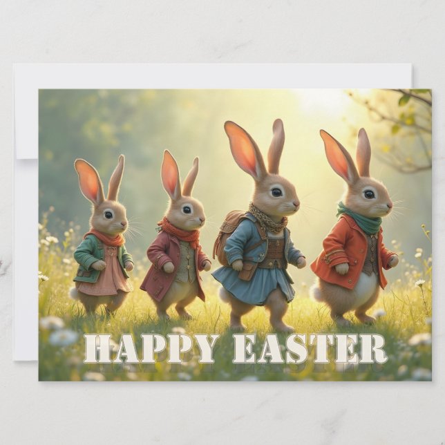 Cute Easter Bunnies Walking in Spring Meadow (Framsida)