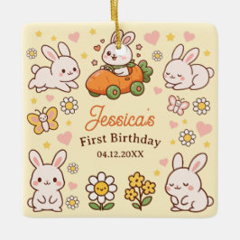 Cute Easter Bunnies Whimsical 1st Birthday Photo Julgransprydnad Keramik