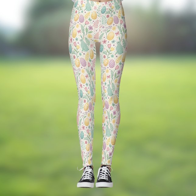 Cute Easter Bunnies with Pastel Eggs and Ferns Leggings (Skapare uppladdad)