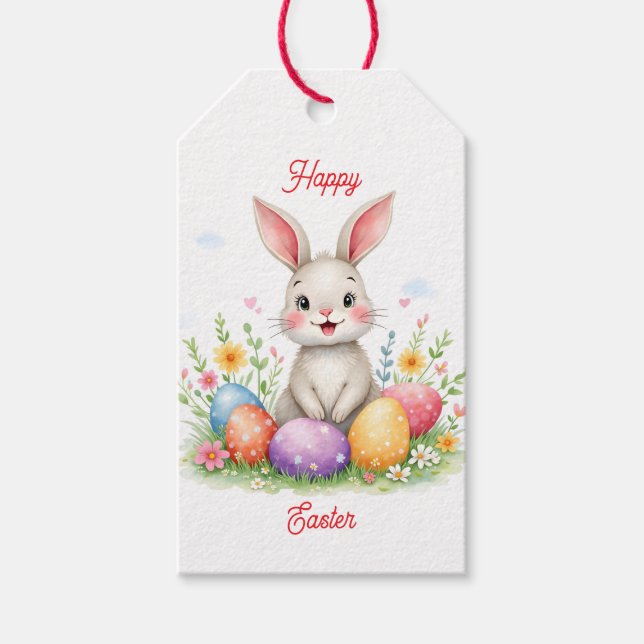 Cute Easter Bunny And Eggs Modern Collection Presentetikett (Framsidan)