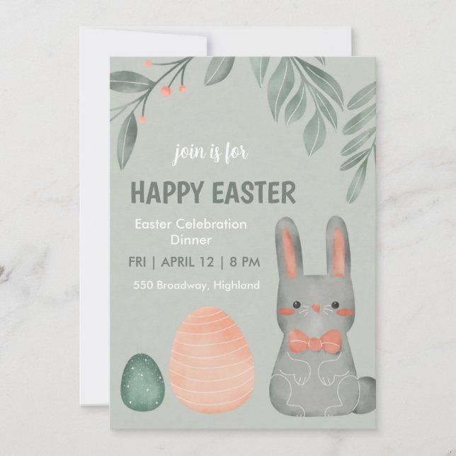 Cute Easter Bunny Celebration Dinner Invitation Inbjudningar (Framsida)