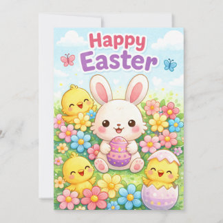 Cute Easter Bunny & Chicks | Happy Easter Julkort