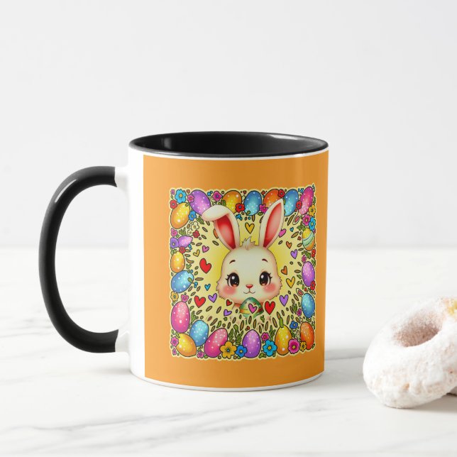 Cute Easter Bunny – Colorful Eggs Art caneca Mugg (Med munk)