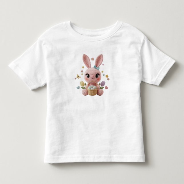 Cute Easter Bunny Crochet Style Pastel Spring Art T Shirt (Framsida)