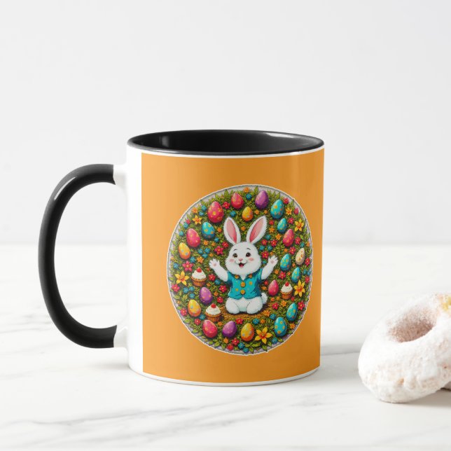 Cute Easter Bunny – Decorative Wreath caneca Mugg (Med munk)