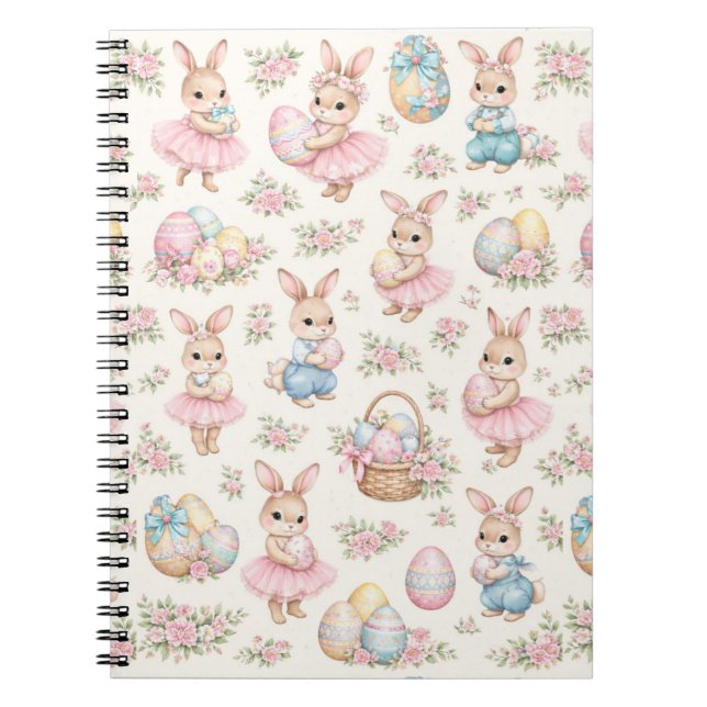 Cute Easter Bunny Floral Pattern - Pastel Spring Anteckningsbok (Framsidan)