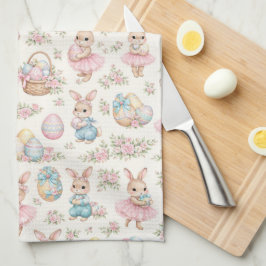 Cute Easter Bunny Floral Pattern - Pastel Spring  Kökshandduk