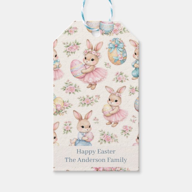 Cute Easter Bunny Floral Pattern - Pastel Spring  Presentetikett (Framsidan)