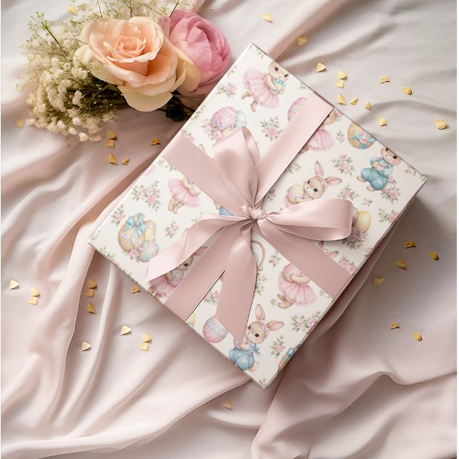 Cute Easter Bunny Floral Pattern - Pastel Spring Presentpapper (Skapare uppladdad)