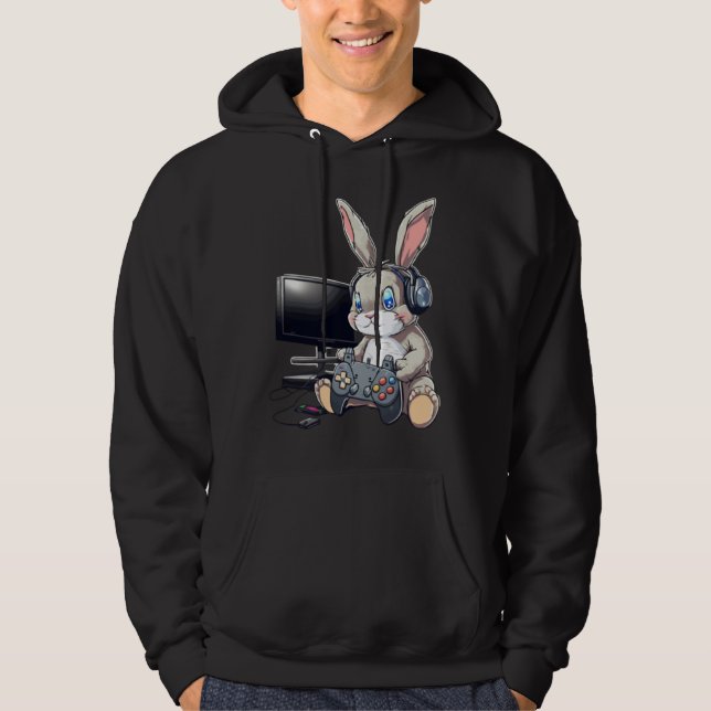 Cute Easter Bunny Gamer For Boys and Girls Kids Ga Hoodie (Framsida)