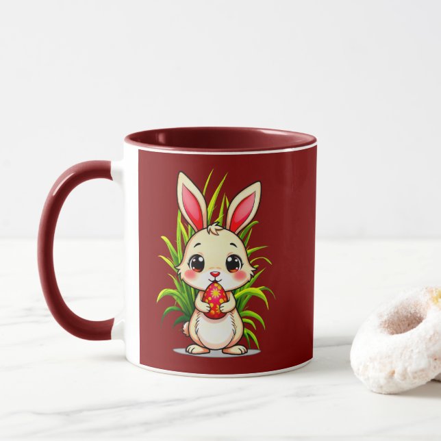 Cute Easter Bunny Holding Egg - caneca Mugg (Med munk)