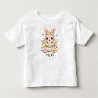 Cute Easter Bunny Holding Eggs with Flowers T Shirt