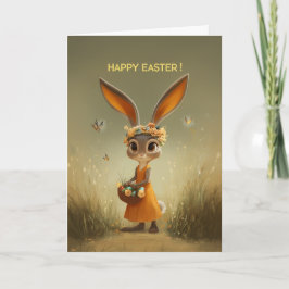 Cute Easter Bunny in Orange Dress w/ Basket Kort