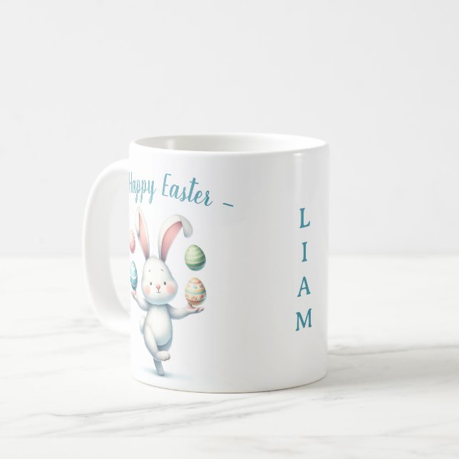 Cute Easter Bunny Juggling Eggs Personalized Kids  Kaffemugg (Framsida vänster)