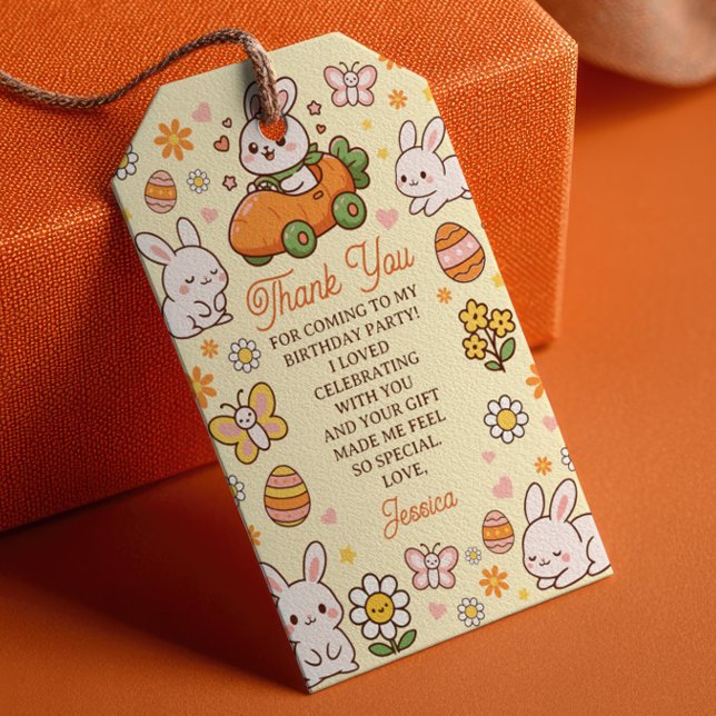 Cute Easter Bunny Kids' Birthday Party Thank You  Presentetikett (Skapare uppladdad)