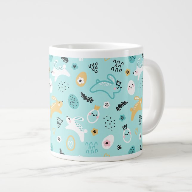 Cute Easter Bunny Pattern Kawaii Rabbits Eggs  Jumbo Mugg (Framsida höger)
