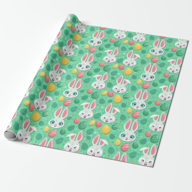 Cute Easter Bunny Pattern Wrapping Paper Presentpapper (Utrullad)