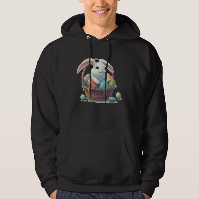 Cute Easter Bunny Rabbit in a Basket full of Eggs Hoodie (Framsida)