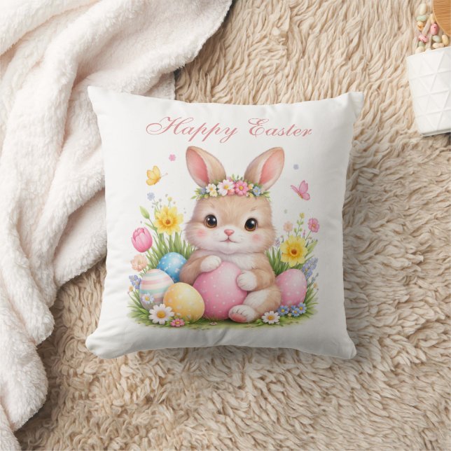 Cute Easter Bunny Rabbit Pink Blush Peony Kudde (Filt)