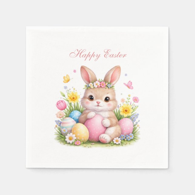 Cute Easter Bunny Rabbit Pink Blush Peony Pappersservett (Framsidan)