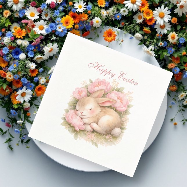 Cute Easter Bunny Rabbit Pink Blush Peony Pappersservett (Skapare uppladdad)