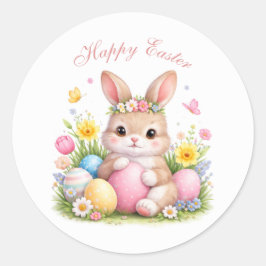 Cute Easter Bunny Rabbit Pink Blush Peony Runt Klistermärke