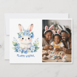 Cute Easter Bunny Watercolor Hydrangea Photo Julkort