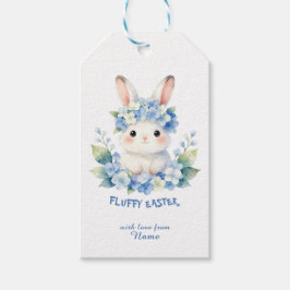 Cute Easter Bunny Watercolor with Hydrangea Presentetikett