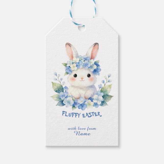 Cute Easter Bunny Watercolor with Hydrangea Presentetikett (Framsidan)