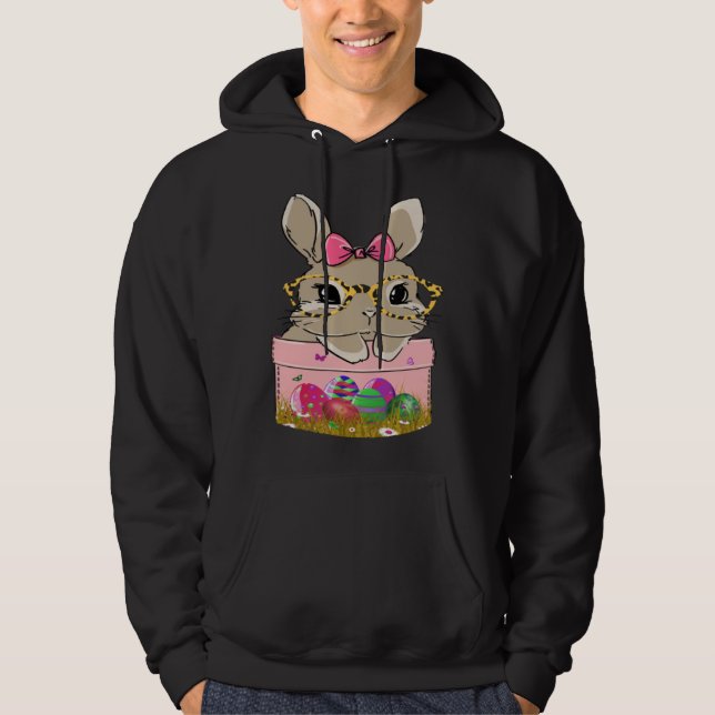 Cute Easter Bunny With Cheetah Glasses For The Mom Hoodie (Framsida)