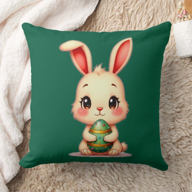 Cute Easter Bunny with Chocolate Egg almofada Kudde (Filt)