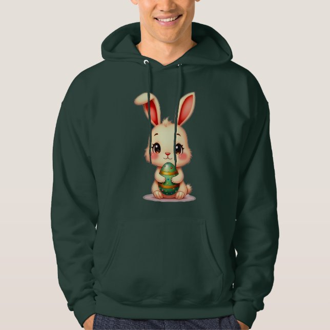 Cute Easter Bunny with Chocolate Egg moletom Hoodie (Framsida)