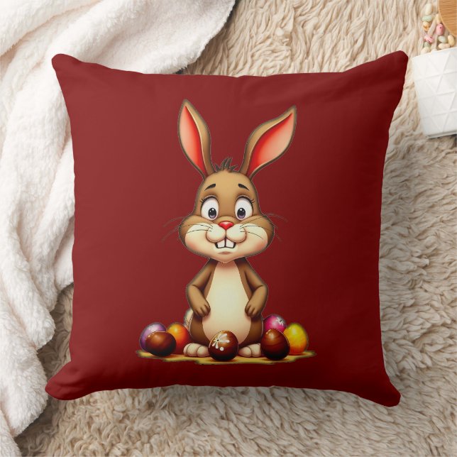 Cute Easter Bunny with Chocolate Eggs - almofada Kudde (Filt)