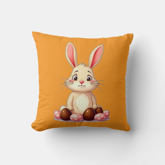 Cute Easter Bunny with Chocolate Eggs almofada Kudde (Framsida)