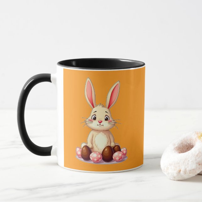 Cute Easter Bunny with Chocolate Eggs caneca Mugg (Med munk)
