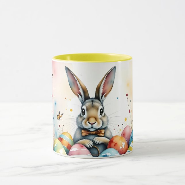 Cute Easter Bunny with Colorful Painted Eggs Mugg (Center)
