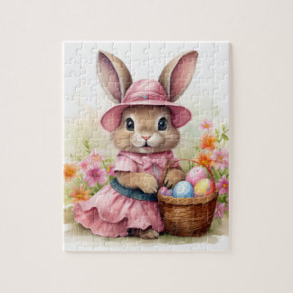 Cute Easter Bunny with Easter Basket Pussel